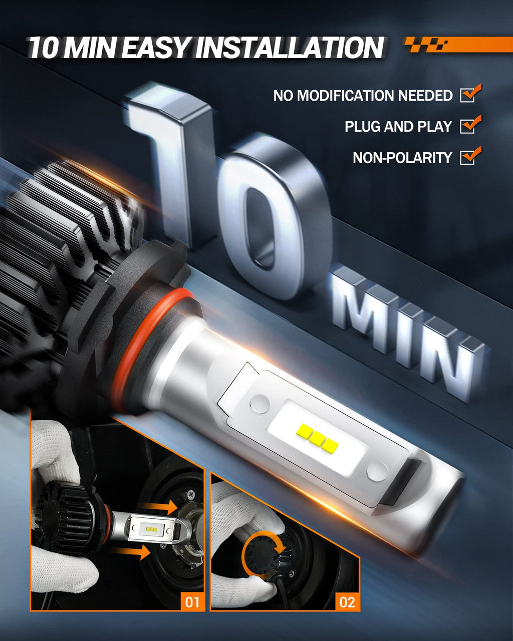 SEALIGHT H11 Fog Light Bulbs, 50,000LM 8X Brightness H8/H9/H16 Light Bulbs, 6500K Cool White Bulbs with 15000RPM Fan, Plug and Play, IP68 Waterproof, Pack of 2