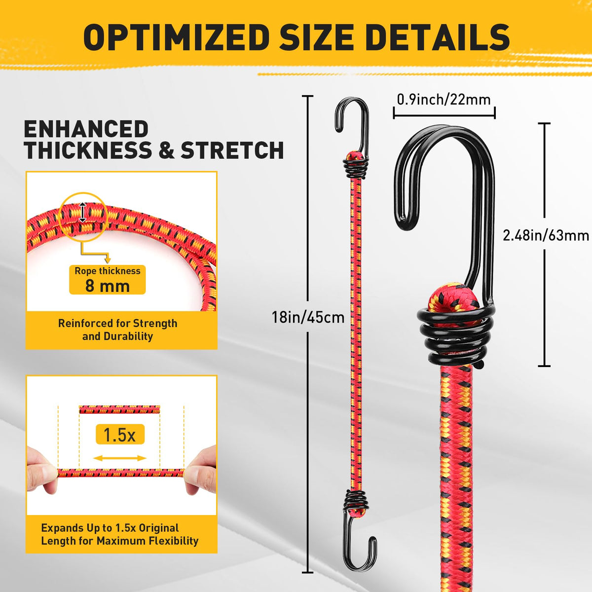 Bungee Cords Heavy Duty Outdoor: 20 Pcs Premium Rubber Bungee Cords with Hooks in a Storage Jar Includes 10", 18", 24", 30", 36", 48" Bungee Cord for Camping, Tent, Fastening Items