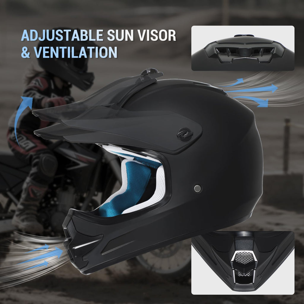 Youth Kids Dirt Bike Helmet DOT Approved, Full Face Motocross Set