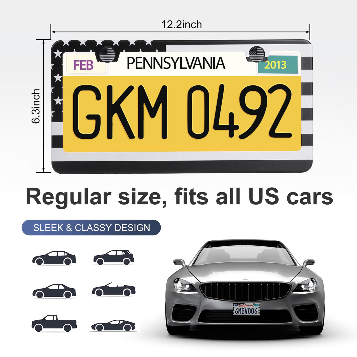 QUANQIUFEI 2 Pack License Plate Frames, Stainless Steel Car License Plate Cover Car Accessories with Screw Caps (Black)