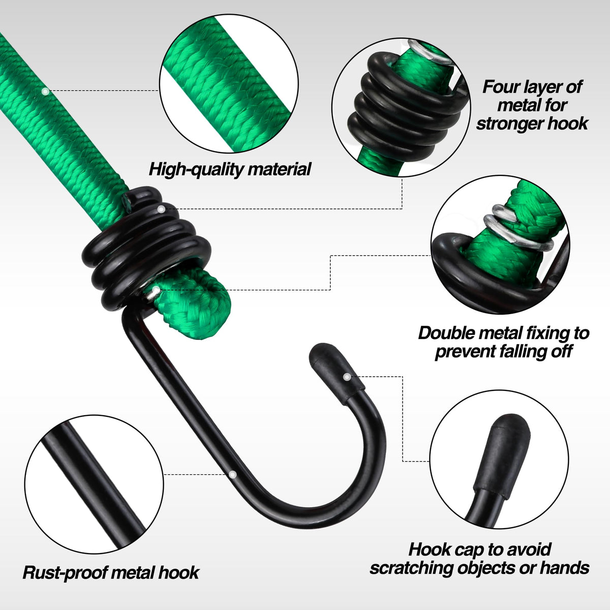 WORKPRO Bungee Cords with Hooks, Heavy Duty Outdoor Bungee Strap, 22-Piece