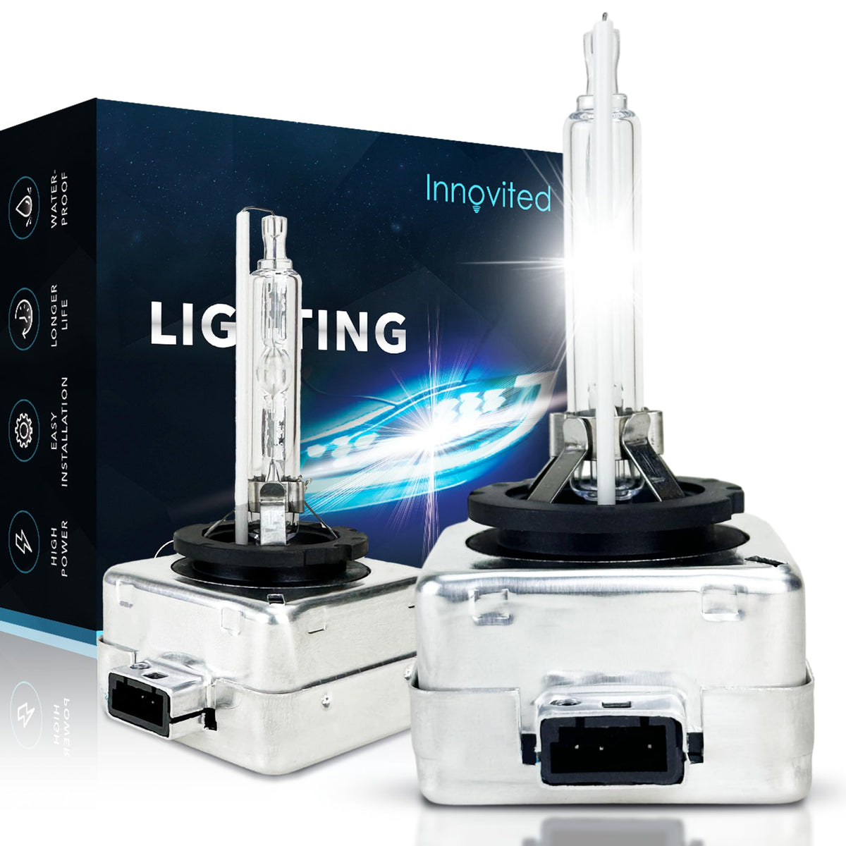 Innovited D2S HID Xenon Headlight Bulbs 6000K Cool White High Low Beam 66040 66240 85122,etc Replacement Bulb - Pack of 2