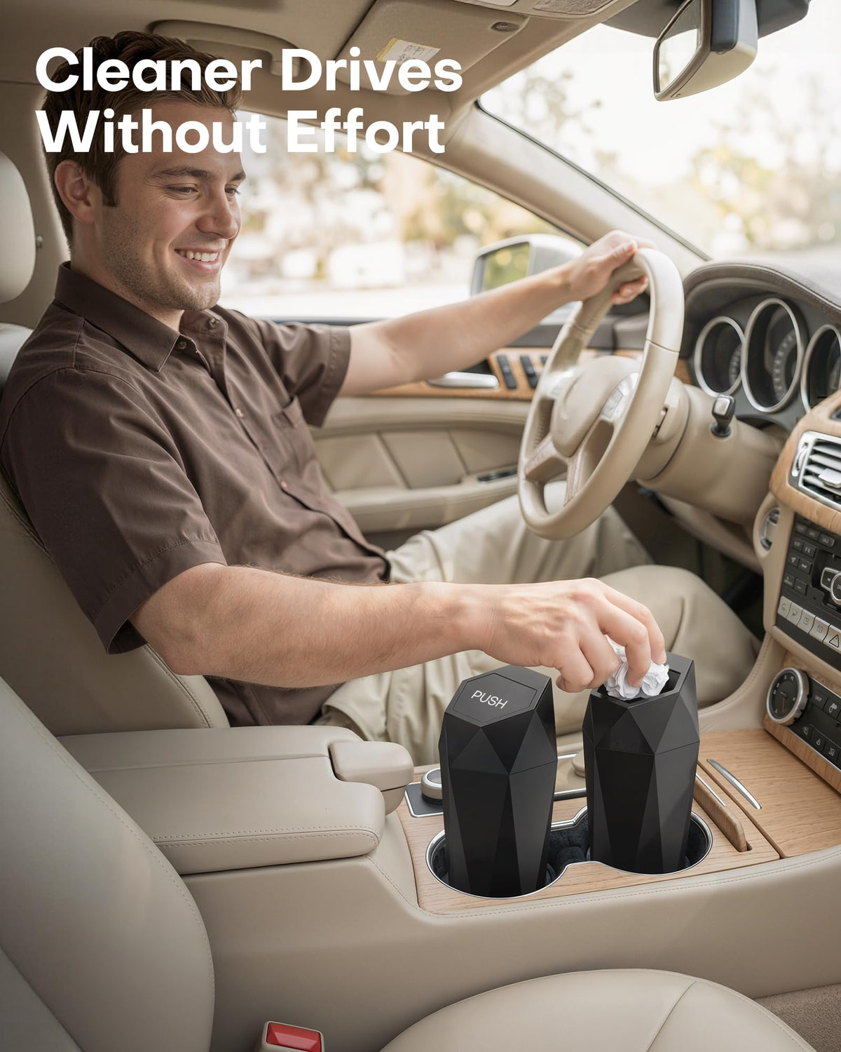 HOTOR Car Trash Can with Lid, Leakproof, Black, 2 Pack