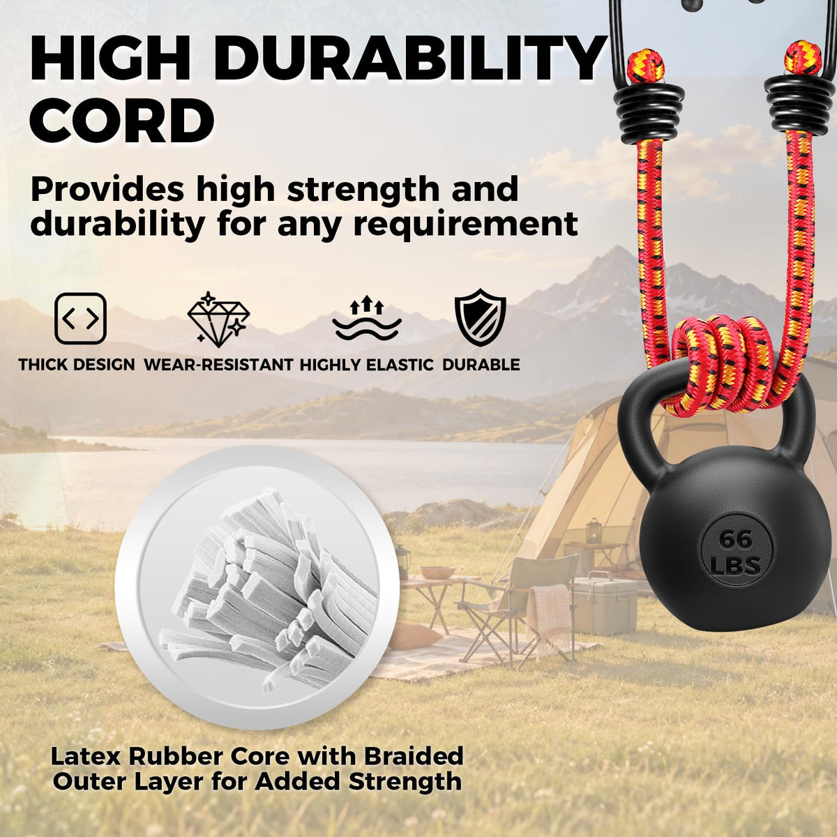 HORUSDY 31-Piece Premium Bungee Cords Assortment Jar, Includes 10”,18”,24”,32”,40” Bungee Cords, 6“ Zip Ties, 8”Canopy/Tarp Ball Ties and Crocodile Mouth Tarp Clips