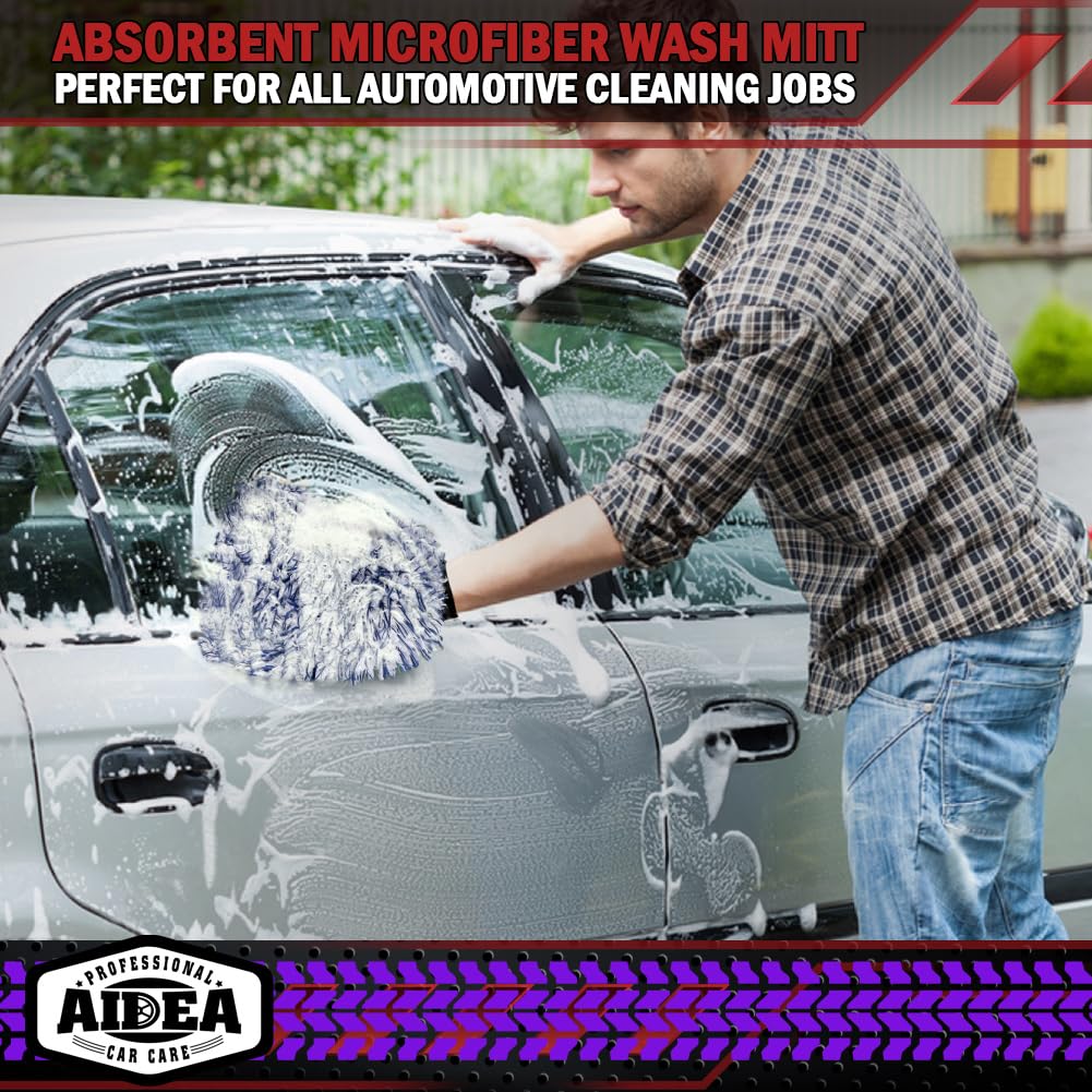 AIDEA Car Wash Mitt Microfiber-2PK, Car Wash Brush, Green, 7.12''X10.14''