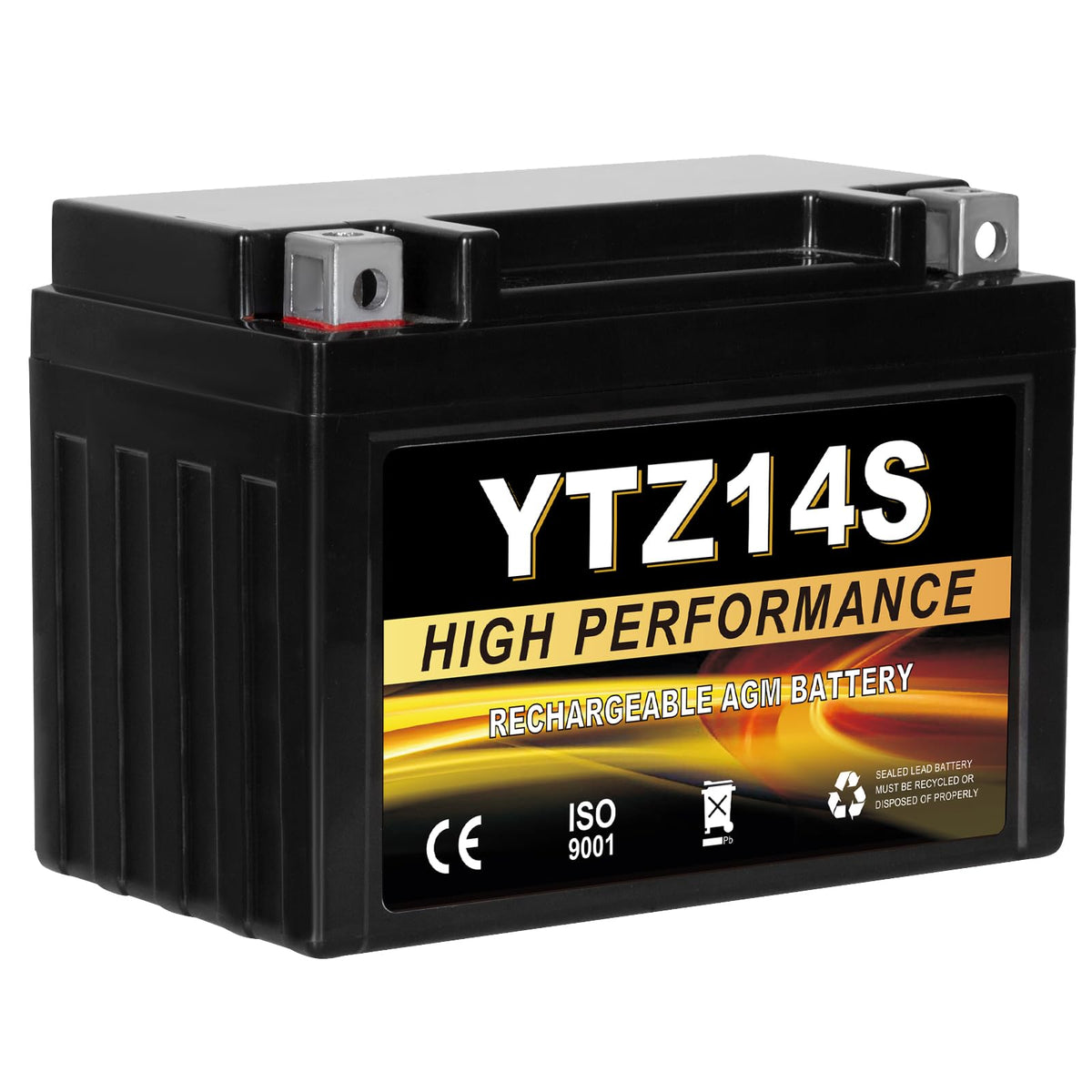 YTX14-BS 12V 14Ah AGM Sealed Motorcycle Battery, Maintenance-Free, Compatible with Honda, Yamaha, Kawasaki, Suzuki, and UTVs, Jet Skis, Snowmobiles