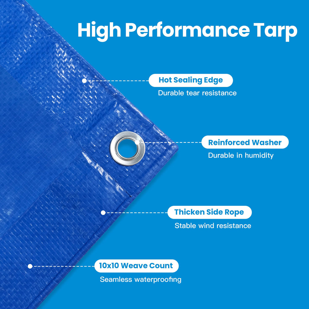 20x30Ft 5mil Waterproof Tarp, UV Resistant Blue Multipurpose Tarps