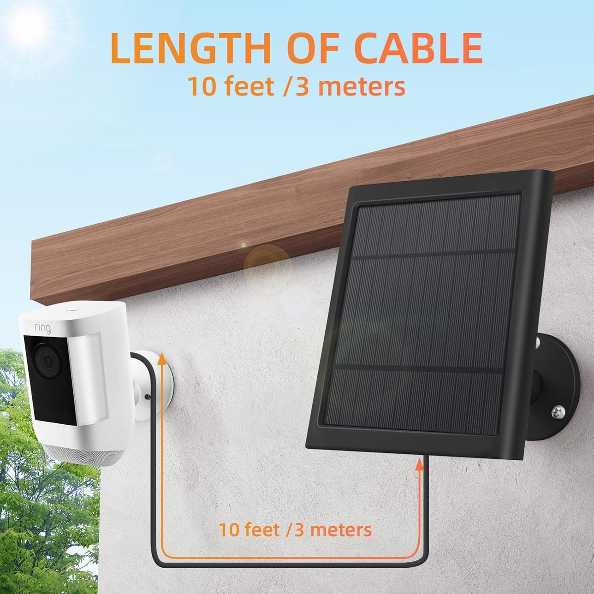 Solar Panel for Ring Camera, 2 Pack 4W Solar Charger with 10FT Cable, USB-C to Barrel Plug Adapter, Compatible with Ring Stick Up Cam Battery/Pro, Spotlight Cam Battery/Plus/Pro, Reolink Argus Pro
