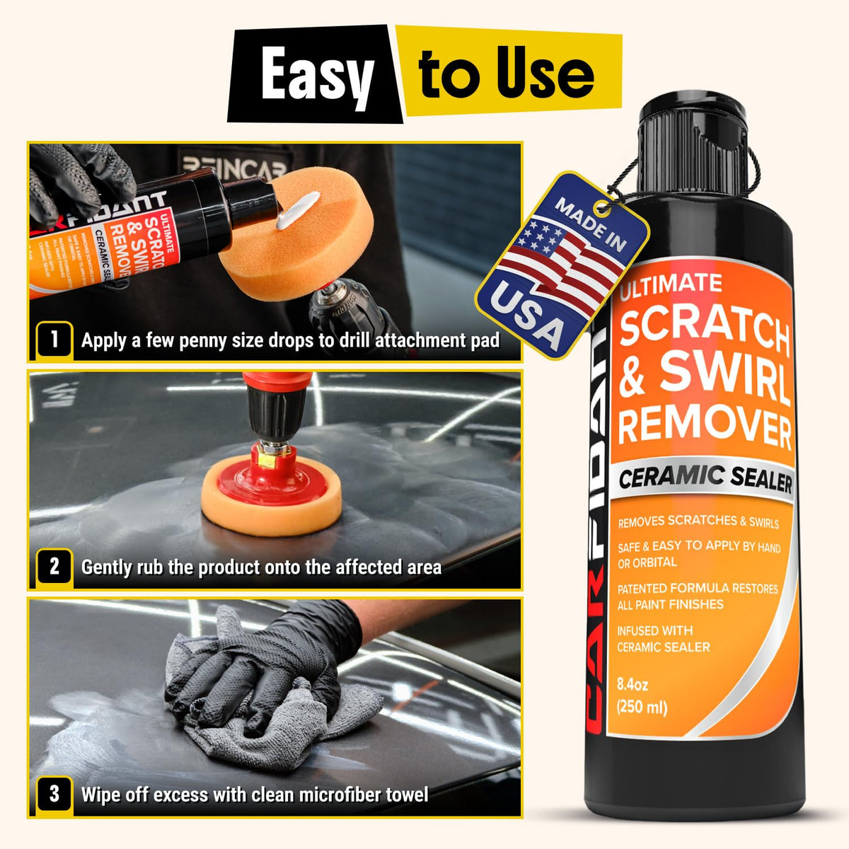 Carfidant Scratch Repair and Swirl Remover - Car Paint Scratch Remover & Restorer Kit with Buffer Pad - Polishing & Waxing Kits - Compound for Vehicles Paint Repair - 8.4 fl. Oz.