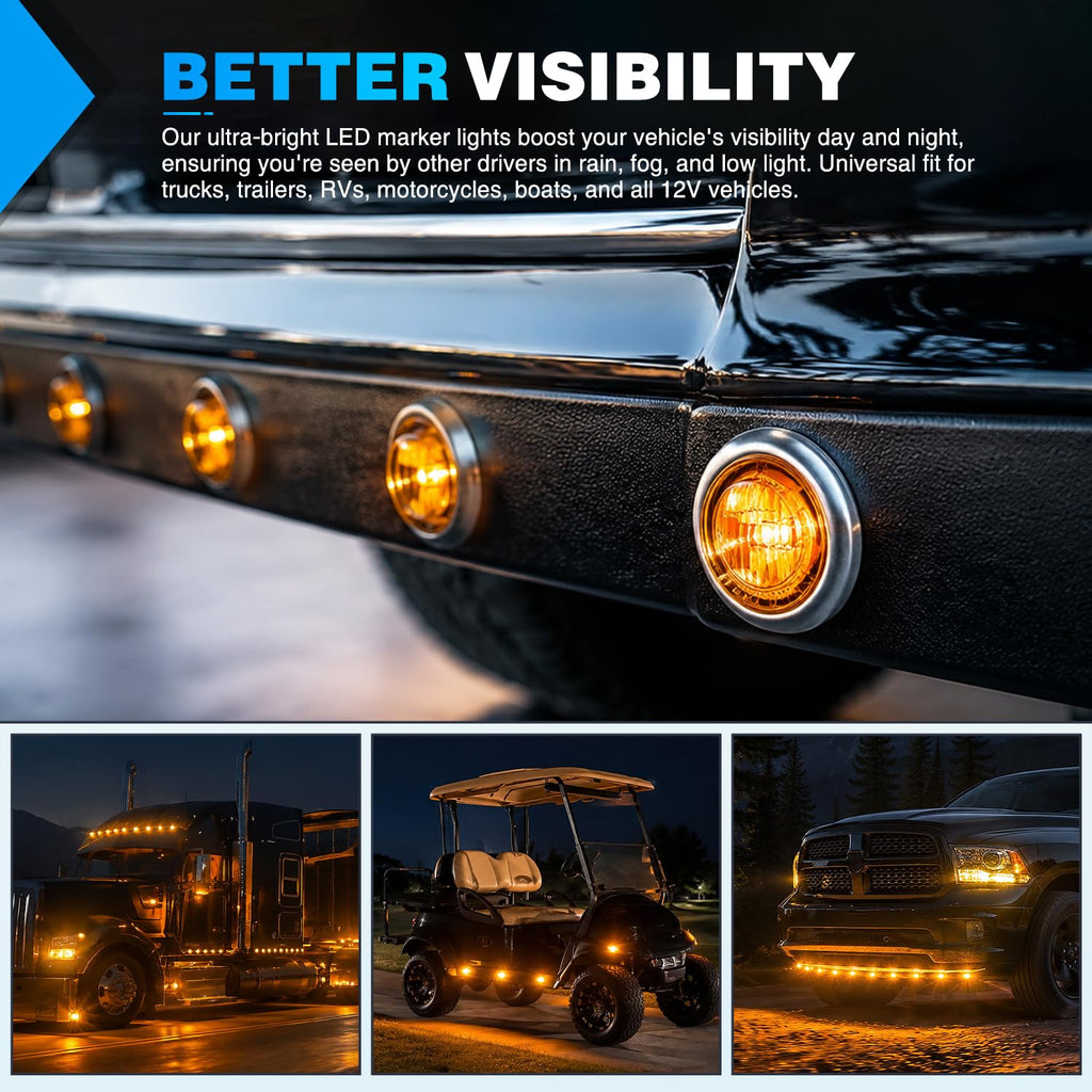 Nilight 3/4" Round LED Clearance Marker Lights, Amber, 10-Pack