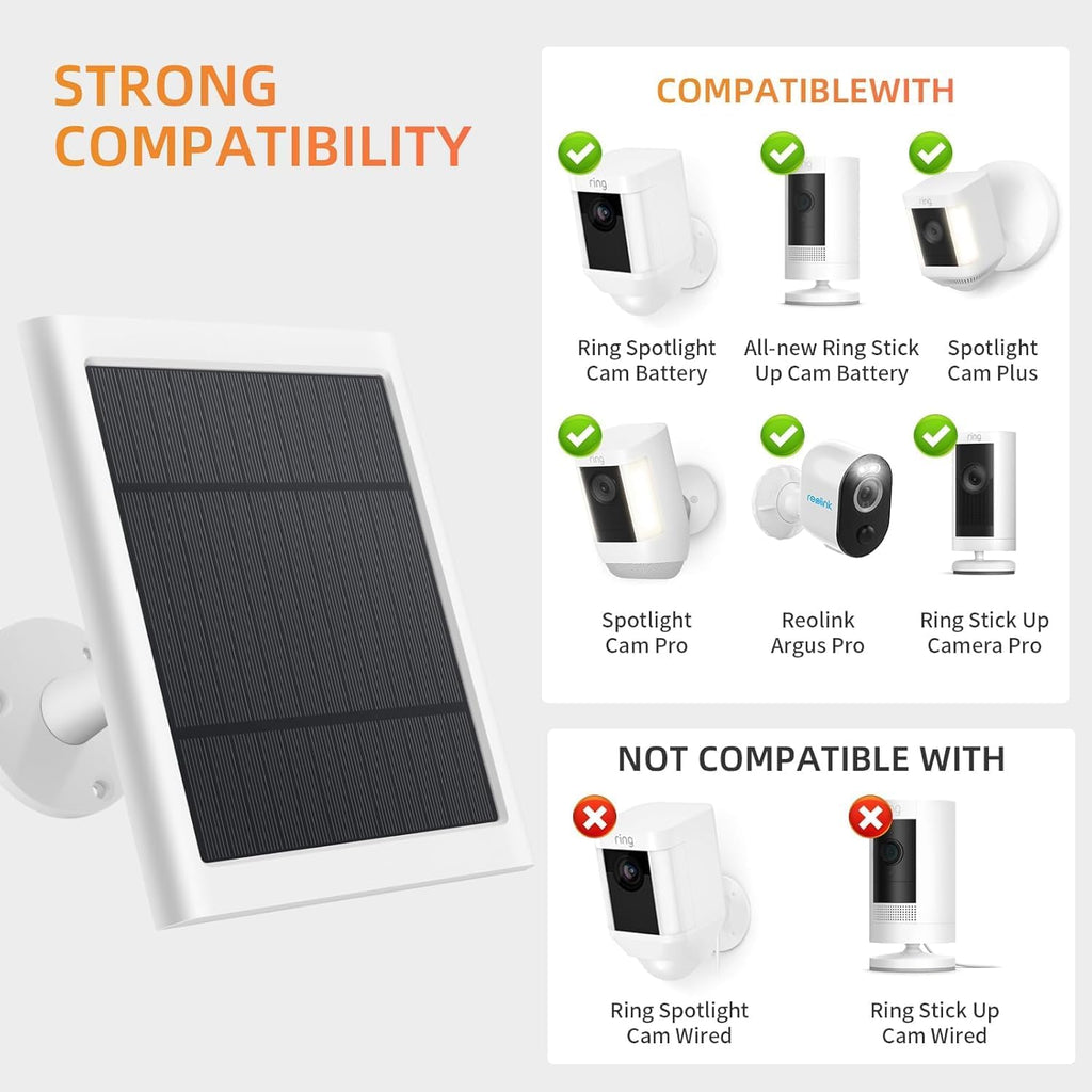 Solar Panel for Ring Camera, 2 Pack 4W Solar Charger with 10FT Cable, USB-C to Barrel Plug Adapter, Compatible with Ring Stick Up Cam Battery/Pro, Spotlight Cam Battery/Plus/Pro, Reolink Argus Pro