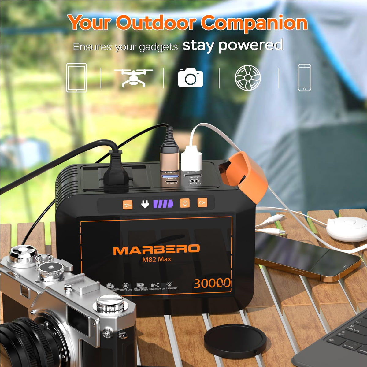 MARBERO Portable Power Station 88Wh, 120W Surge, Solar Generator 24,000mAh