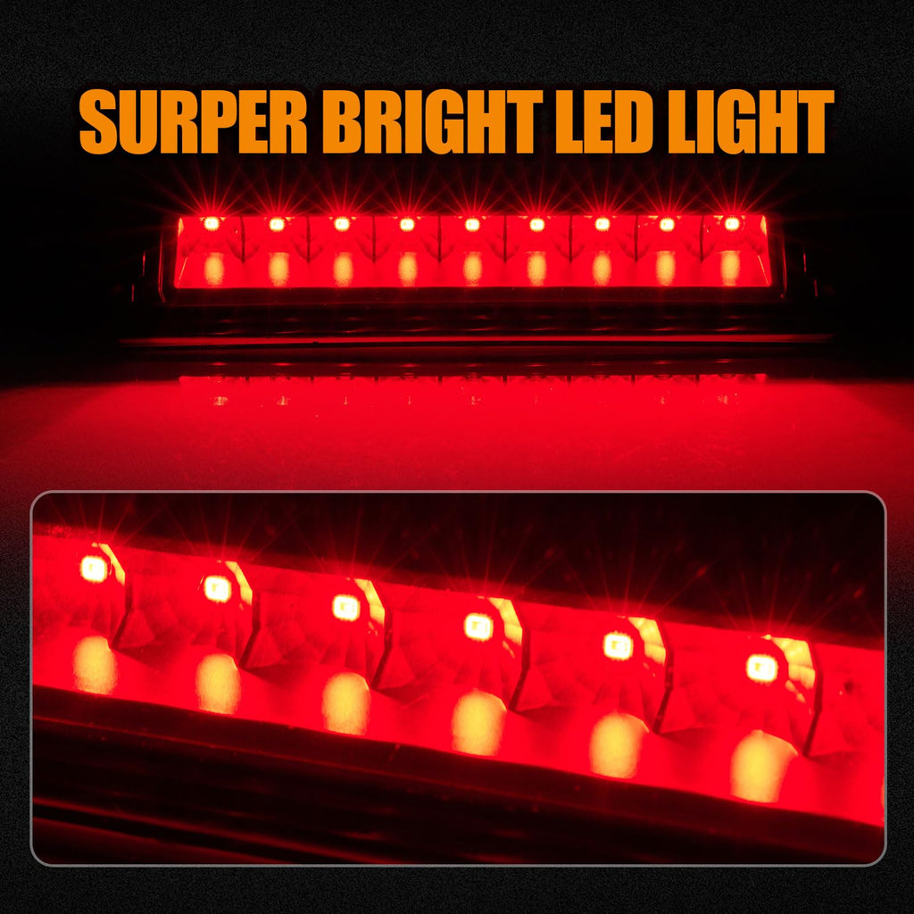 Third 3rd Brake Light, LED High Mount Stop Light for 2007-2013 Chevy Silverado/GMC Sierra 1500 2500HD 3500HD, Rear Center Cab Roof Tail Cargo Lamp, Red Lens