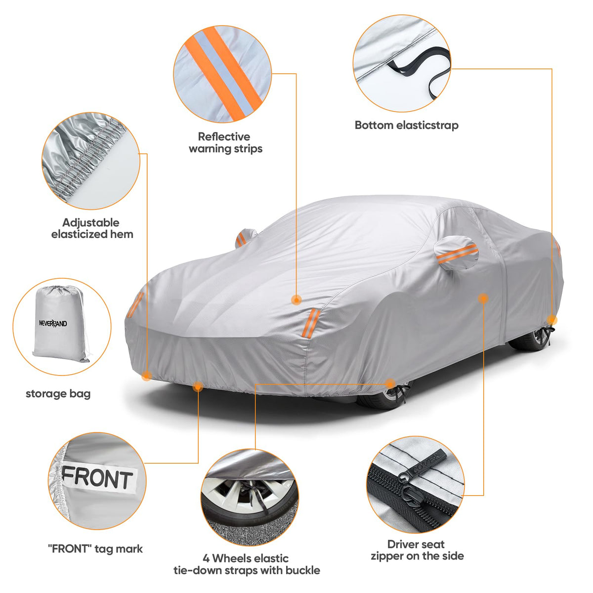 NEVERLAND Car Cover Waterproof All Weather for Sedan 183''L x 70''W x 59''H