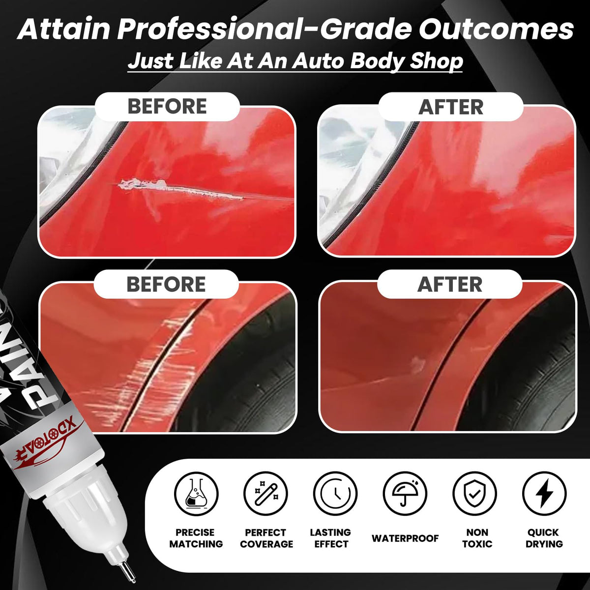 Black Touch Up Paint for Cars, Color Accurate Car Touch Up Paint, Professional Automotive Scratch Repair, Lasting Auto Scratch Remover, Quick Dry, Easy to Use, Safe and Waterproof, Versatile Use