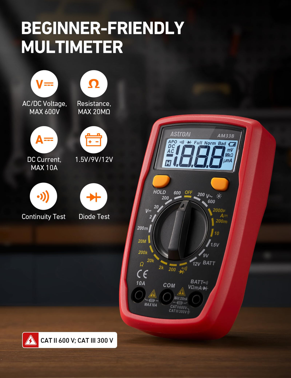 AstroAI Digital Multimeter Tester 2000 Counts with DC AC Voltmeter and Ohm Volt Amp Meter; Measures Voltage, Current, Resistance, Continuity and Diode, Blue