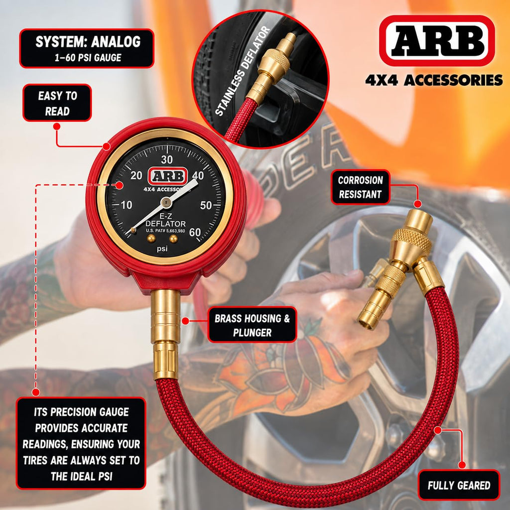 ARB ARB505 Deflator Kit 10-60 PSI Tire Pressure Gauge Rapid Air Down Offroad Kit With Recovery Gear Pouch (PSI)