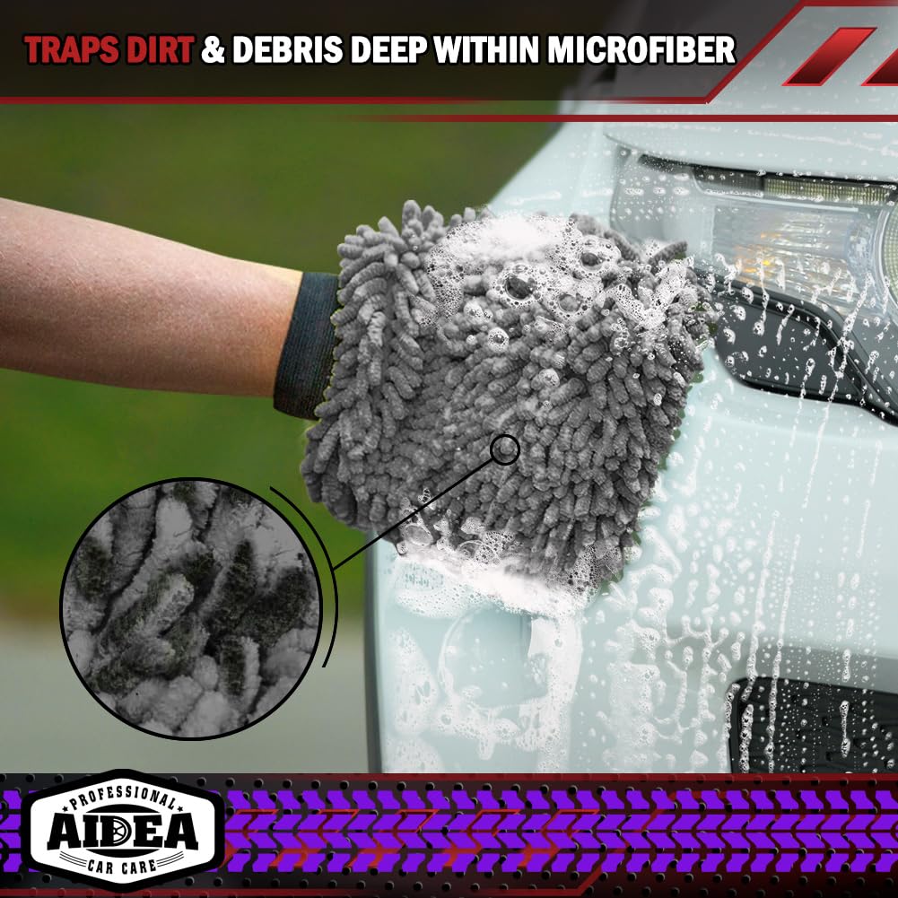AIDEA Car Wash Mitt Microfiber-2PK, Car Wash Brush, Green, 7.12''X10.14''
