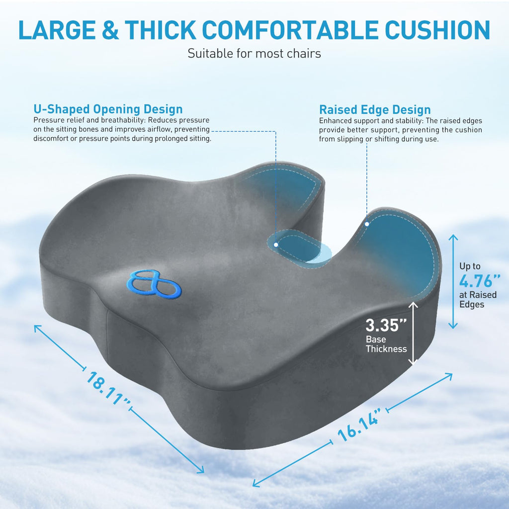 BlissTrends Memory Foam Seat Cushion for Office Chair & Car Seat, Black