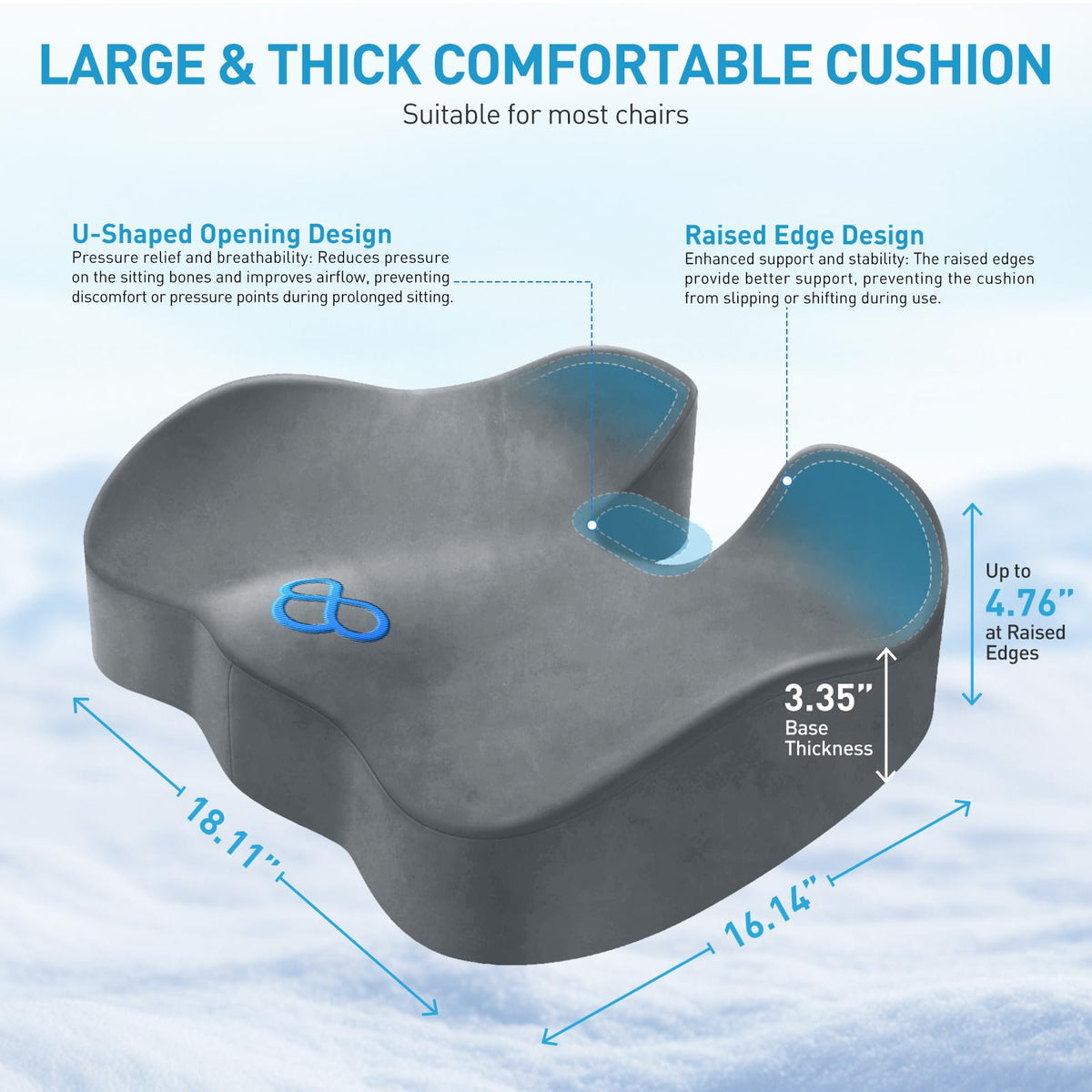 BlissTrends Memory Foam Seat Cushion for Office Chair & Car Seat, Black