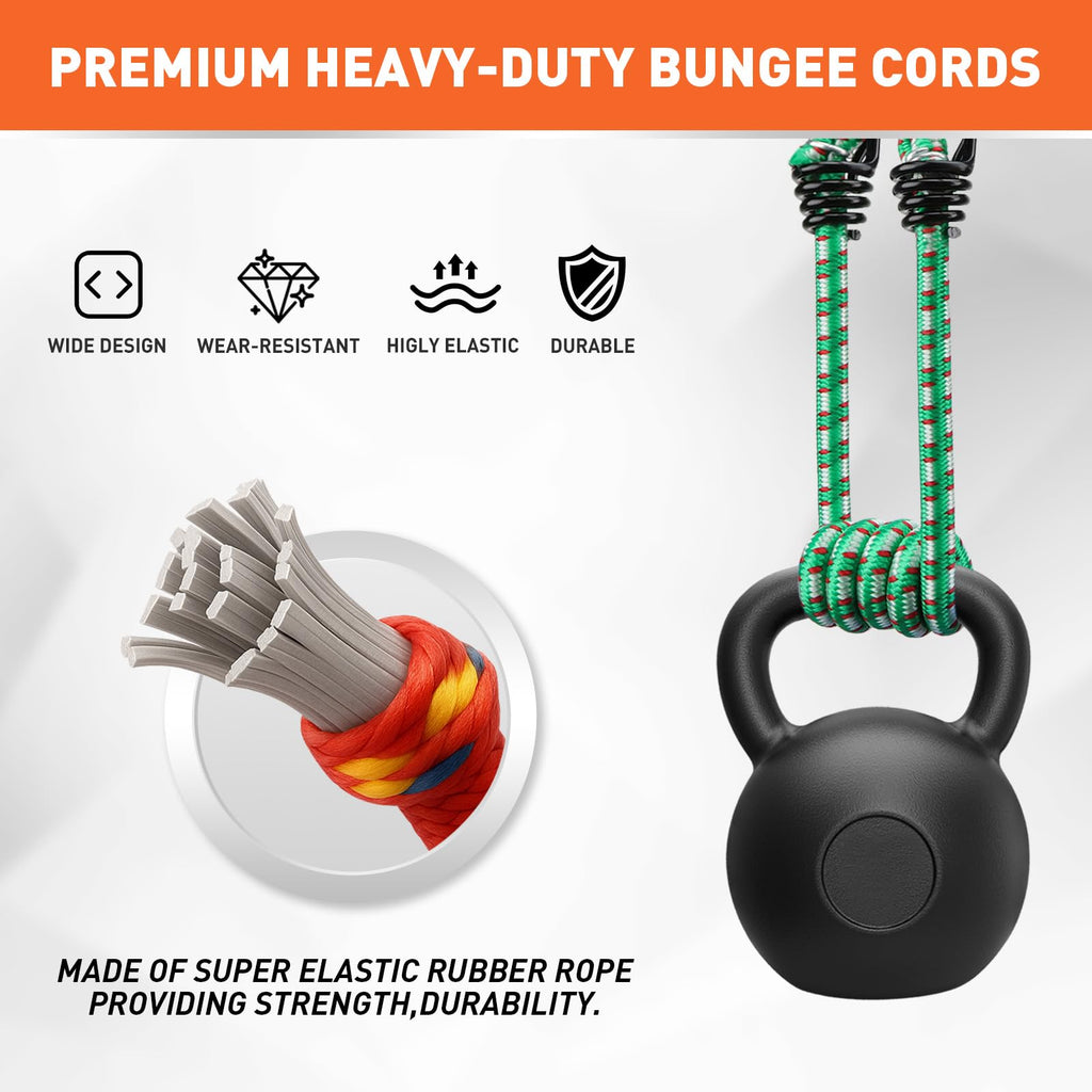 HORUSDY 31-Piece Premium Bungee Cords Assortment Jar, Includes 10”,18”,24”,32”,40” Bungee Cords, 6“ Zip Ties, 8”Canopy/Tarp Ball Ties and Crocodile Mouth Tarp Clips