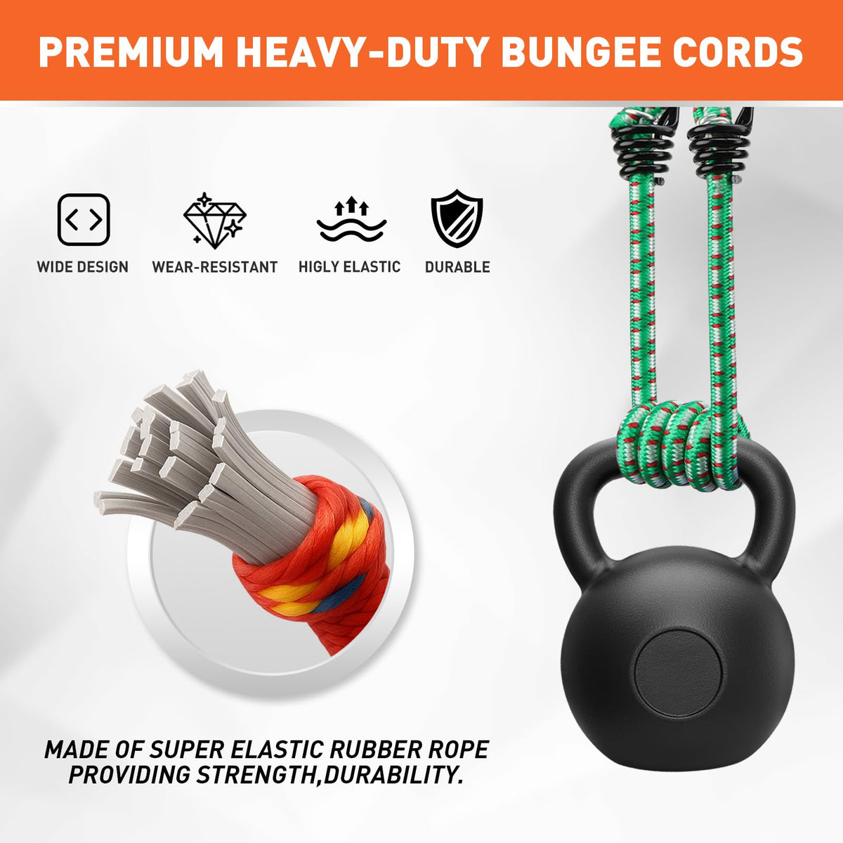 HORUSDY 31-Piece Premium Bungee Cords Assortment Jar, Includes 10”,18”,24”,32”,40” Bungee Cords, 6“ Zip Ties, 8”Canopy/Tarp Ball Ties and Crocodile Mouth Tarp Clips