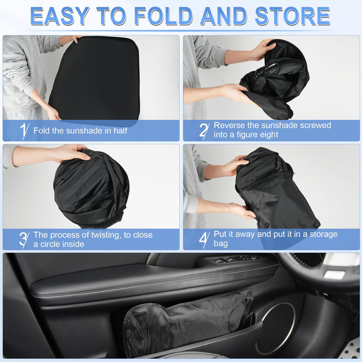 SINGARO 300T Universal Car Windshield Sun Shade, Foldable Reflective for Windshield & Window Shades with Overlapping Design, Car Interior Accessories (58" L x 32" W)
