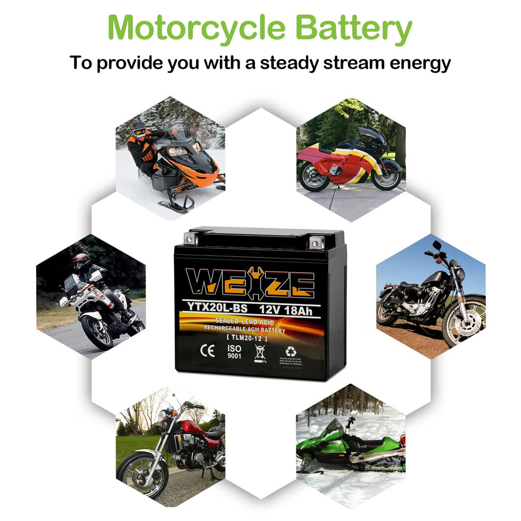 Weize YTX14 BS ATV Battery High Performance - Maintenance Free - Sealed AGM YTX14-BS Motorcycle Battery compatible with Honda Suzuki Kawasaki Yamaha scooter snowmobile