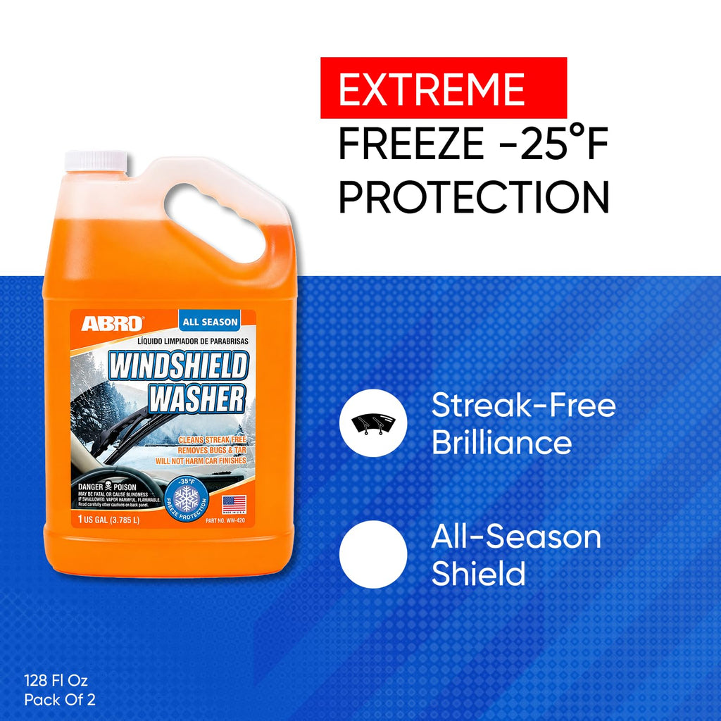 ABRO Windshield Washer Fluid 1 Gallon, Streak-Free Bug Remover, 1 Pack