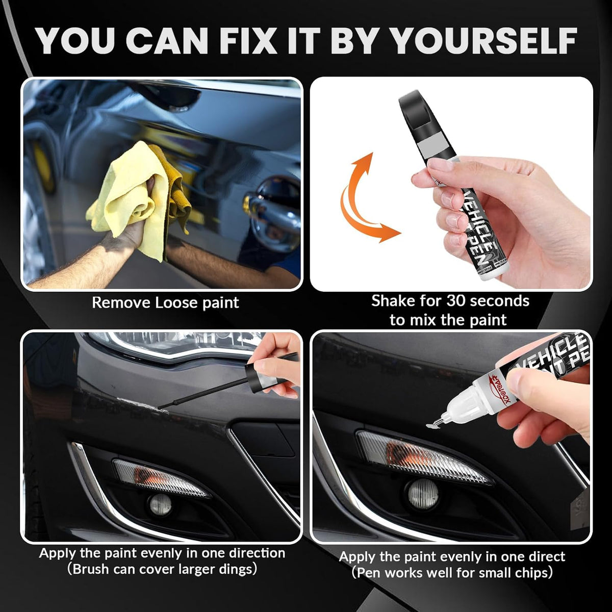 Black Touch Up Paint for Cars, Color Accurate Car Touch Up Paint, Professional Automotive Scratch Repair, Lasting Auto Scratch Remover, Quick Dry, Easy to Use, Safe and Waterproof, Versatile Use