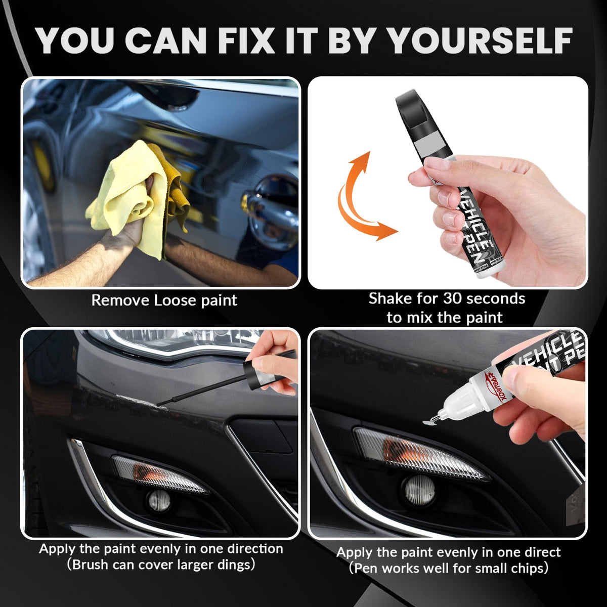 Black Touch Up Paint for Cars, Color Accurate Car Touch Up Paint, Professional Automotive Scratch Repair, Lasting Auto Scratch Remover, Quick Dry, Easy to Use, Safe and Waterproof, Versatile Use