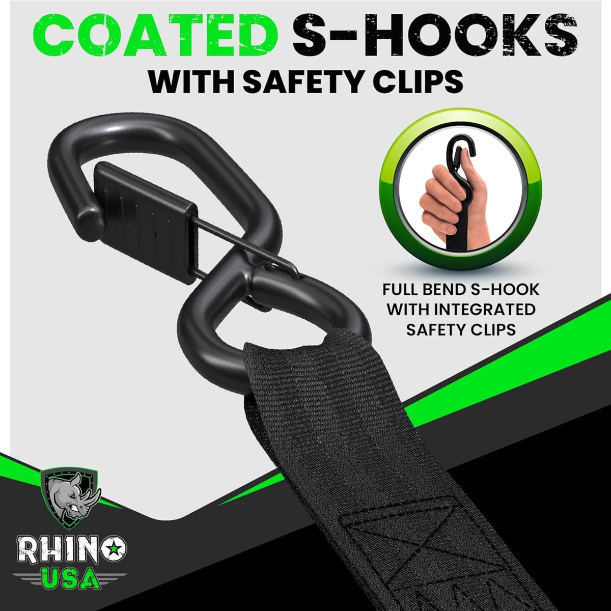 Rhino USA Retractable Ratchet Straps (4-Pack) - 1in x 10ft, Black