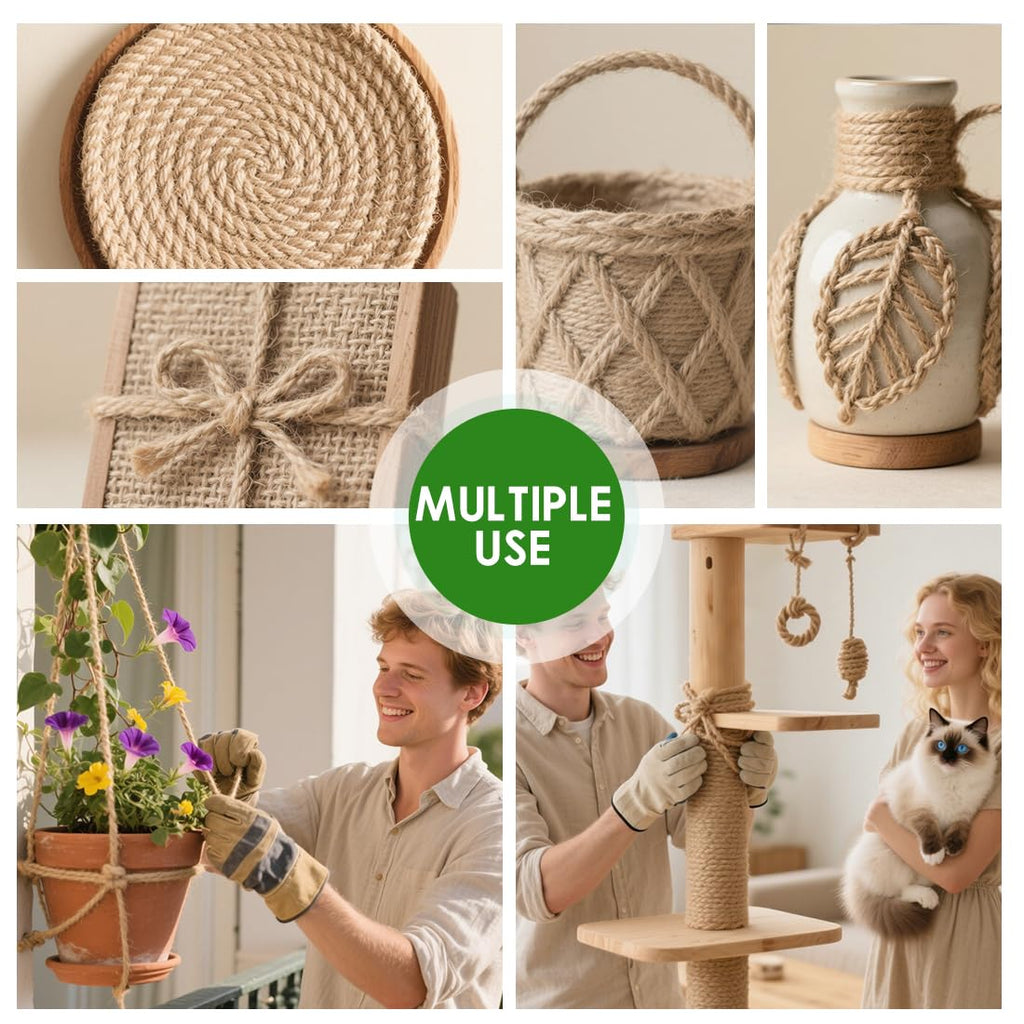 1000FT Natural Jute Twine String Bulk Hemp Rope Cord for Crafts Gardening Gift Wrapping Wedding Décor Packing Material Burlap Ribbon Christmas Knitting Macrame Decoration (Brown 2mm* 1000ft)