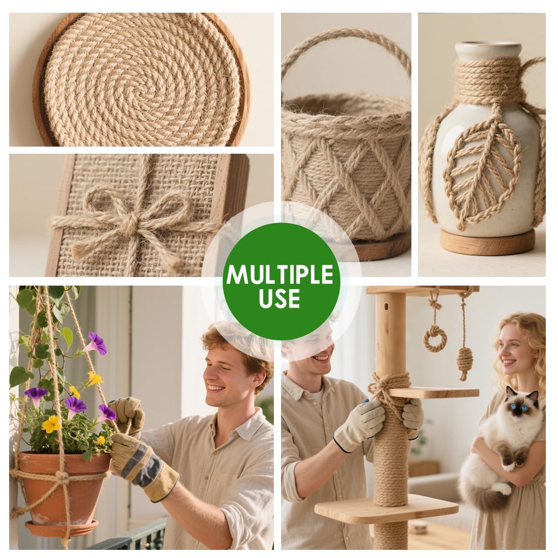 1000FT Natural Jute Twine String Bulk Hemp Rope Cord for Crafts Gardening Gift Wrapping Wedding Décor Packing Material Burlap Ribbon Christmas Knitting Macrame Decoration (Brown 2mm* 1000ft)