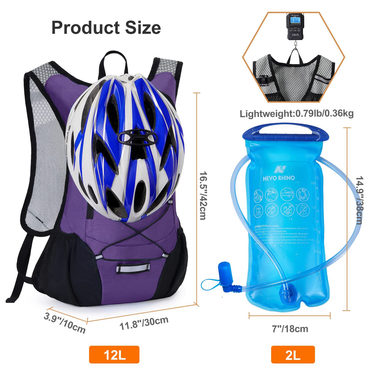 Lightweight Hydration Backpack, Running Backpack with 2L Water Bladder