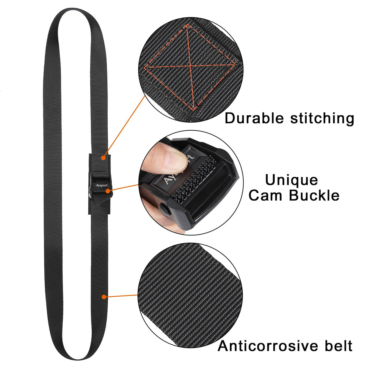 Ayaport Lashing Straps with Buckles Adjustable Cam Buckle Tie Down Cinch Strap for Packing Black 4 Pack