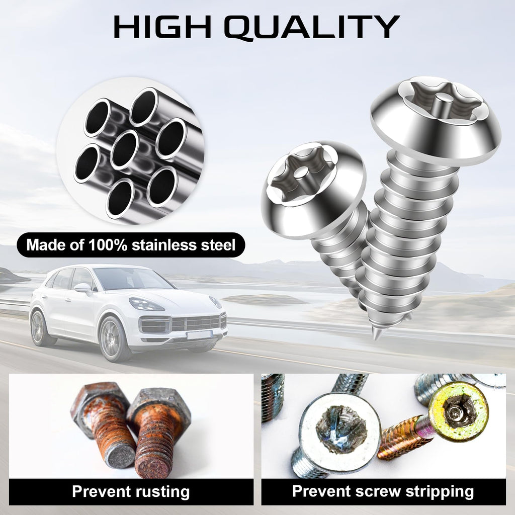 LivTee Rustproof License Plate Screws for Securing License Plates Frames and Covers on Cars and Trucks, 4 Sets Premium Stainless Steel Self Tapping Mounting Bolts (Black Zinc Plated)