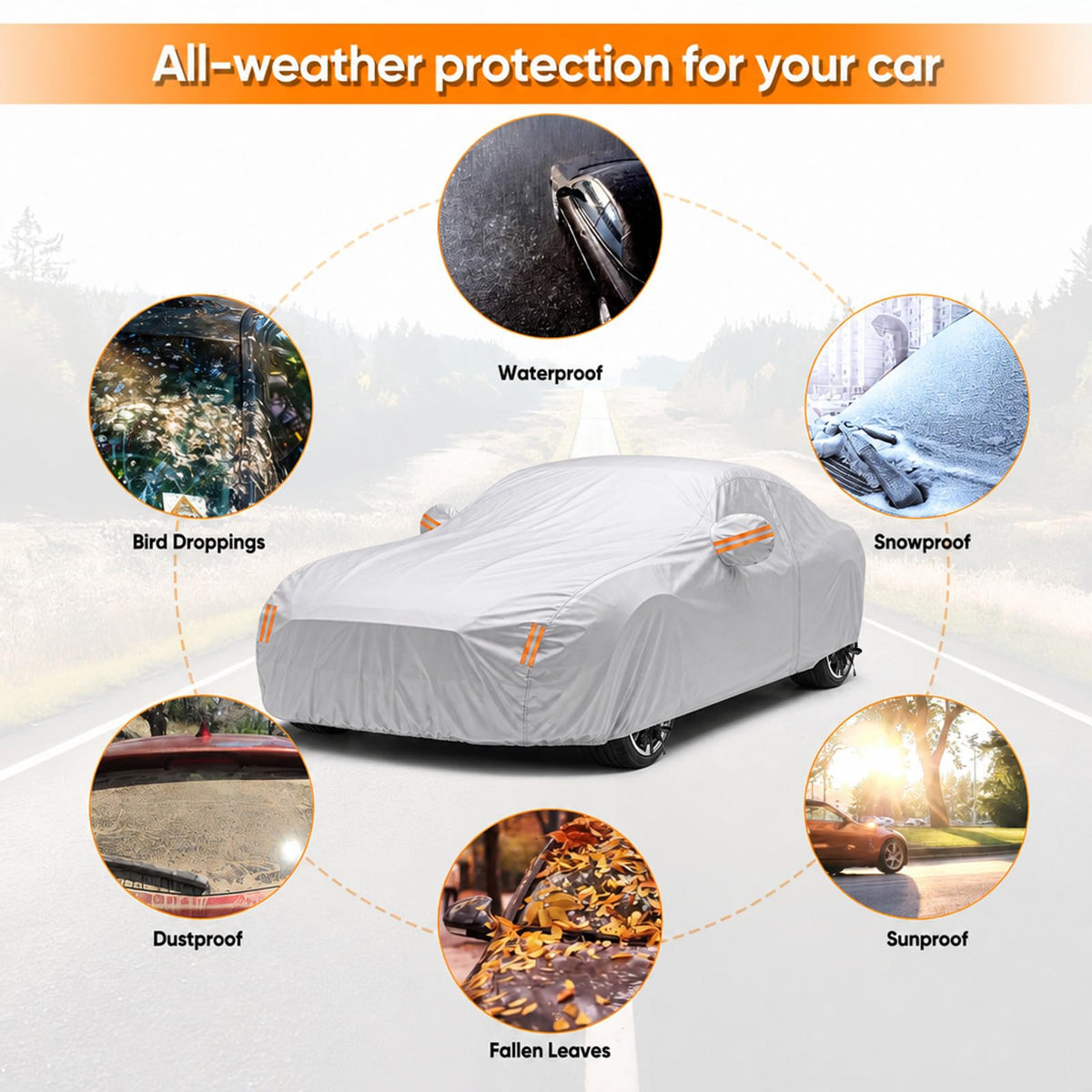 NEVERLAND Car Cover Waterproof All Weather for Sedan 183''L x 70''W x 59''H
