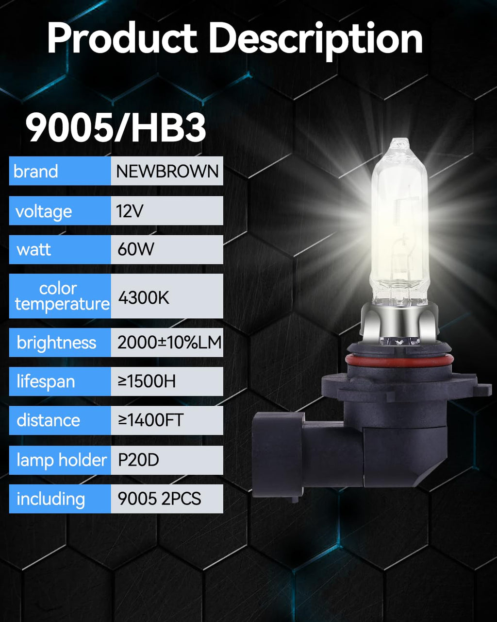 NEWBROWN H11 Headlight Bulb Halogen Fog Light Bulb Low Beam 12V 55W 5000K White Light Long Life Replacement PGJ19-2 (H11, 2 Pcs)