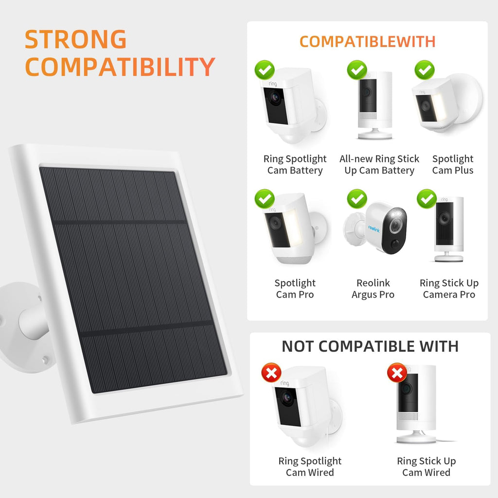 Solar Panel for Ring Camera, 2 Pack 4W Solar Charger with 10FT Cable, USB-C to Barrel Plug Adapter, Compatible with Ring Stick Up Cam Battery/Pro, Spotlight Cam Battery/Plus/Pro, Reolink Argus Pro