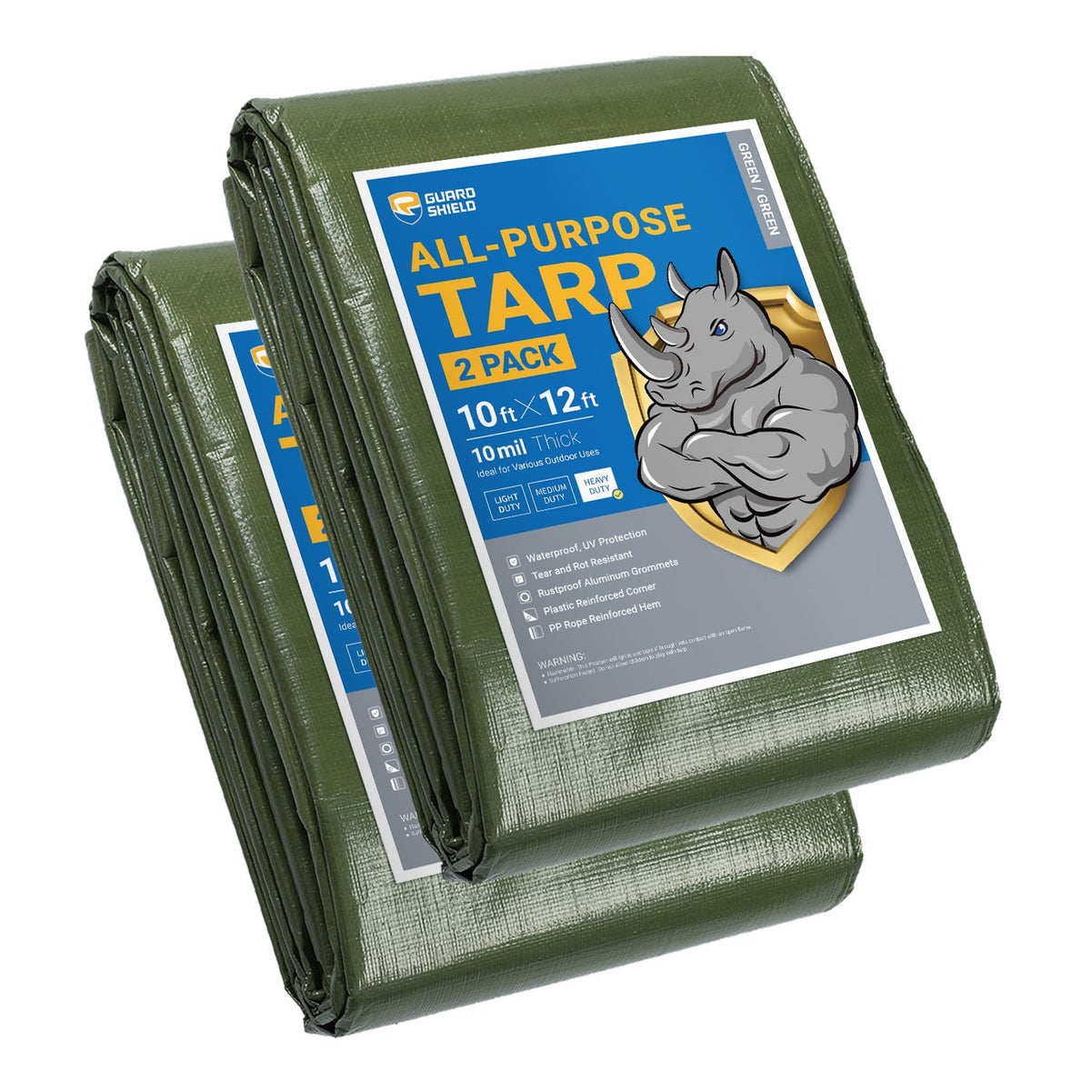 GUARD SHIELD Heavy Duty Tarp 12x16 Feet Green Multi Purpose Thick Waterproof Poly Tarp Cover 10mil