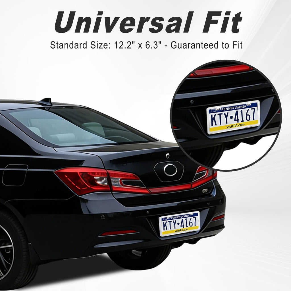 2 Pack Black License Plate Frames - Heavy Duty Stainless Steel Car License Plate Frame with 4 Holes, Rattle Proof Rustproof with Mounting Screws & Caps for Front Rear Cars
