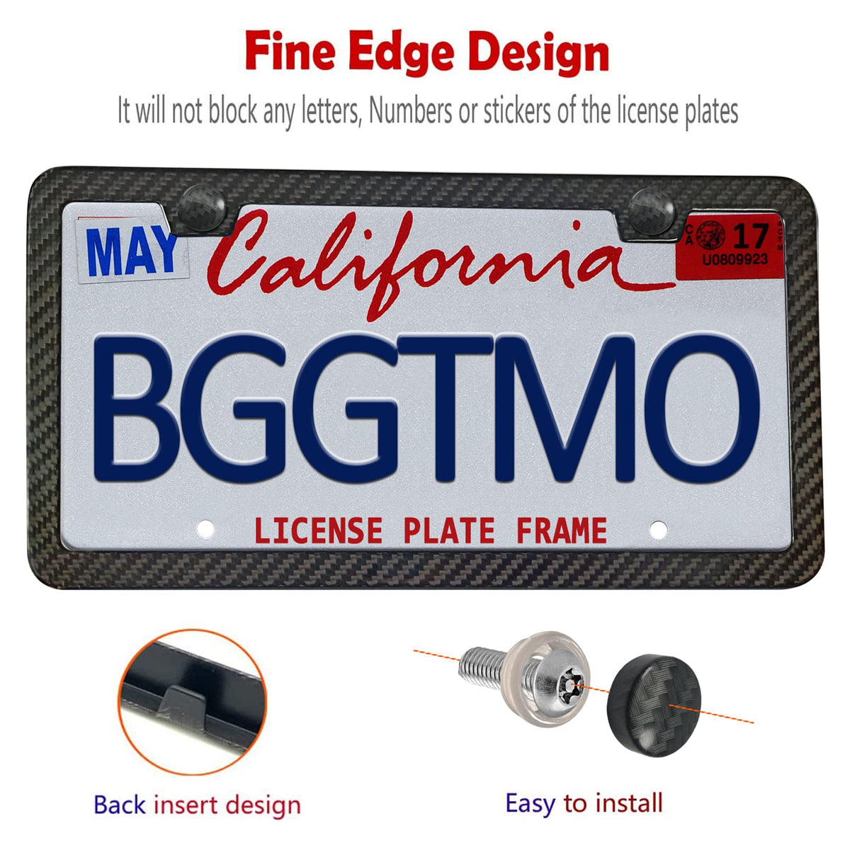 BGGTMO License Plate Bracket Holder- Front License Plate Mounting Kit, Universal Bumper Car Tag Frame Mount Adapter with Stainless Steel Screw Cap, Cable Ties