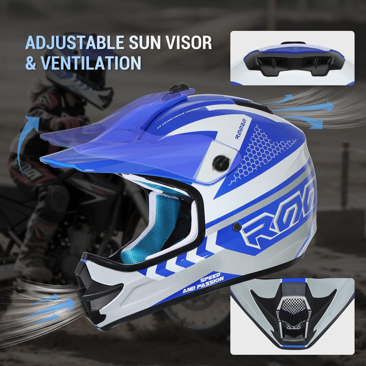 Youth Kids Dirt Bike Helmet DOT Approved, Full Face Motocross Set