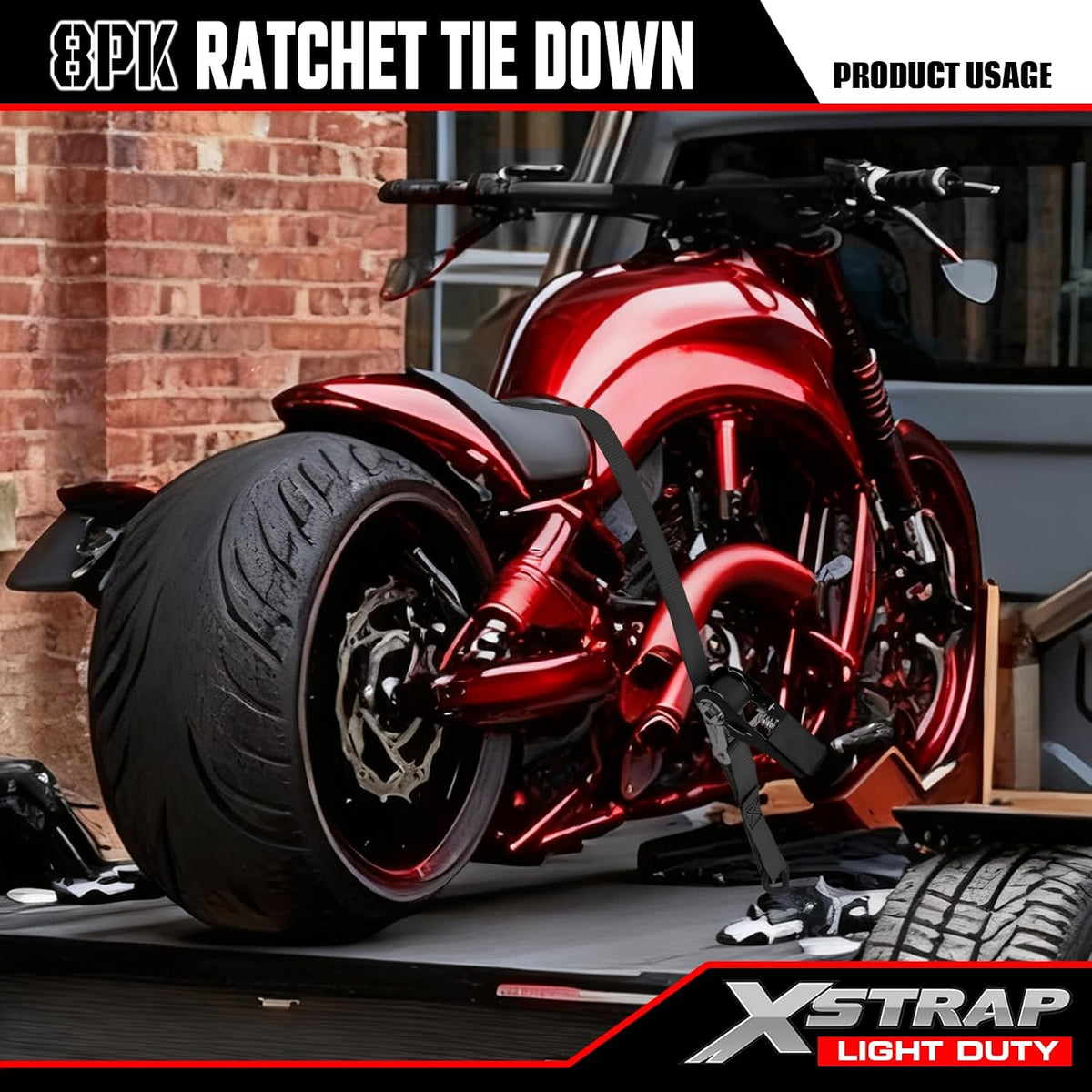 XSTRAP STANDARD 8-PK Ratchet Tie Down Straps, 1" x 10FT Cargo Straps, Black