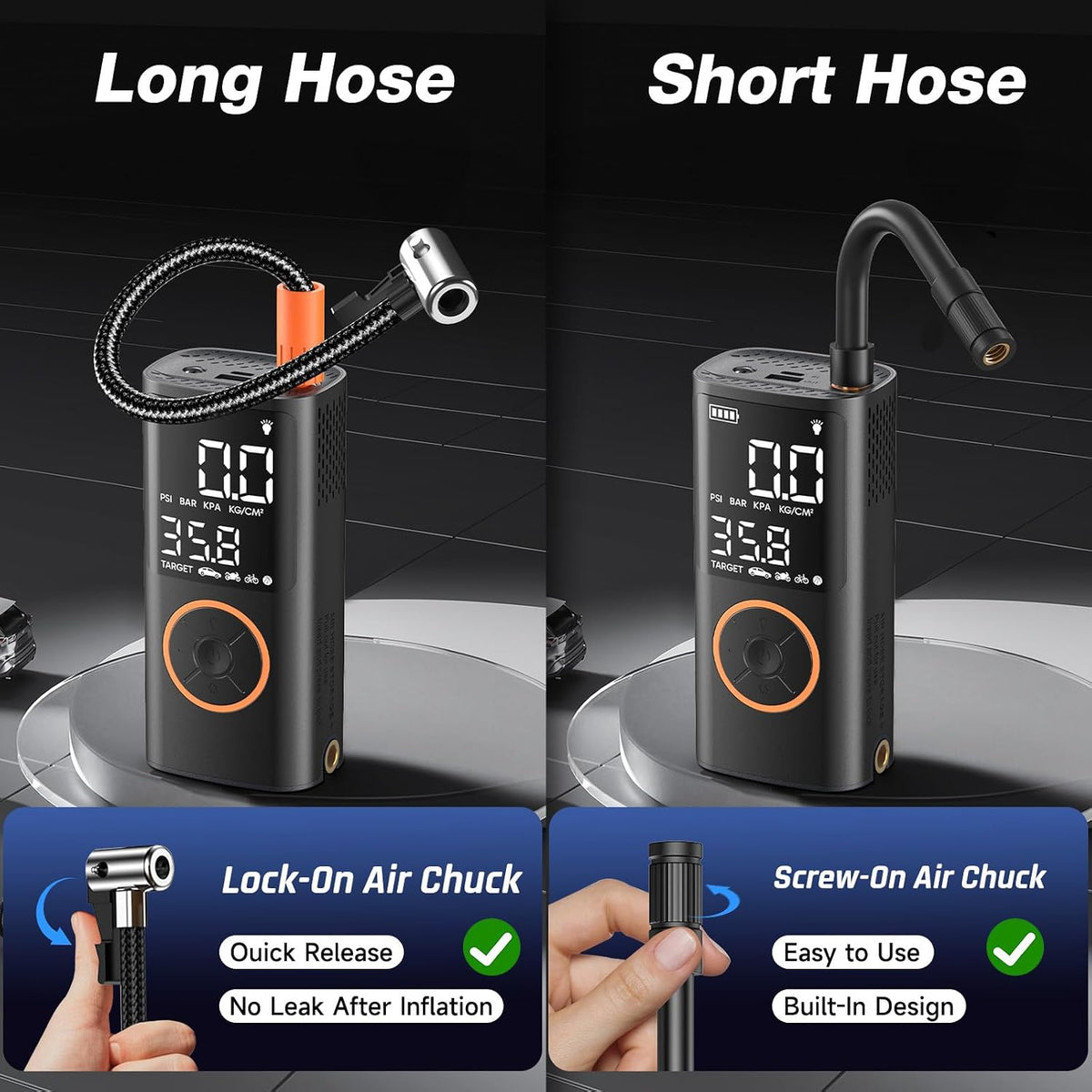 OlarHike Tire Inflator Portable Air Compressor,Built-in Short Hose