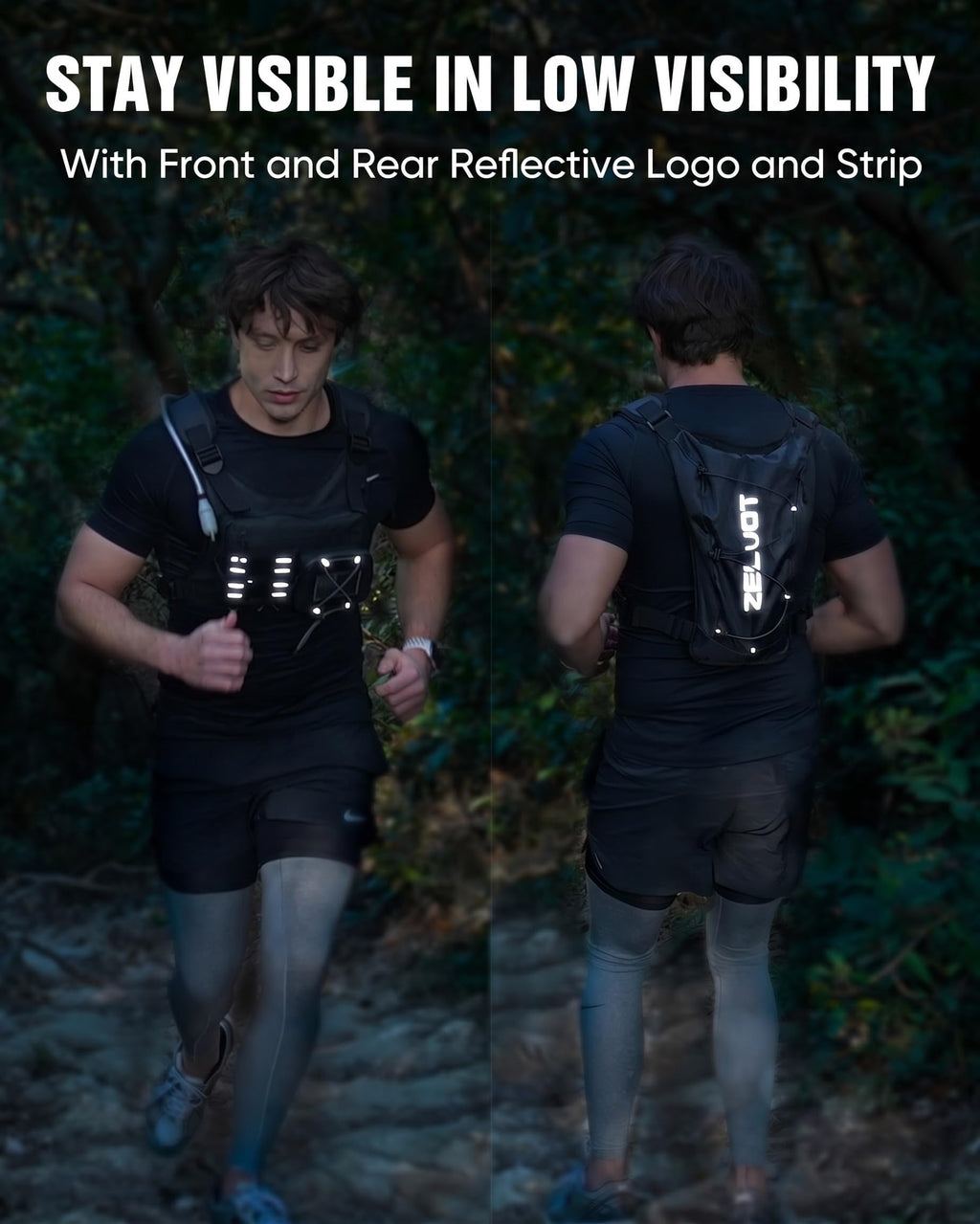 Zelvot Running Vest with 2L Water Bladder, Hydration Backpack, U.S. Design Patent, Lightweight Hydration Pack with Gear Holder, Reflective Chest Pack for Men Women