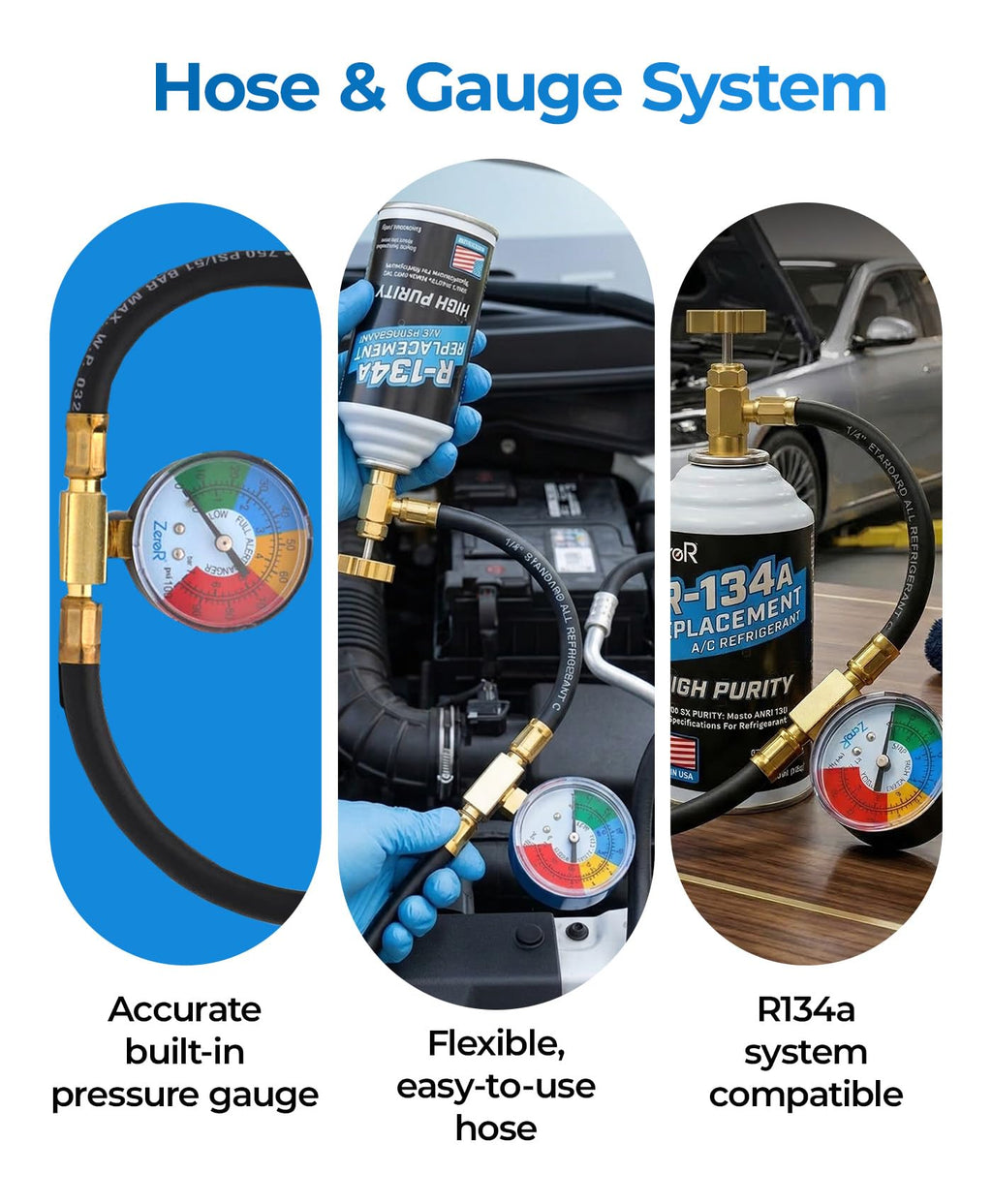 ZeroR AC Refrigerant R134a Replacement - Eco-Friendly, 100% Natural Hydrocarbon Gas - Compatible and Easy to Install with R134a A/C Recharge Systems - 3 Cans (6oz Each)
