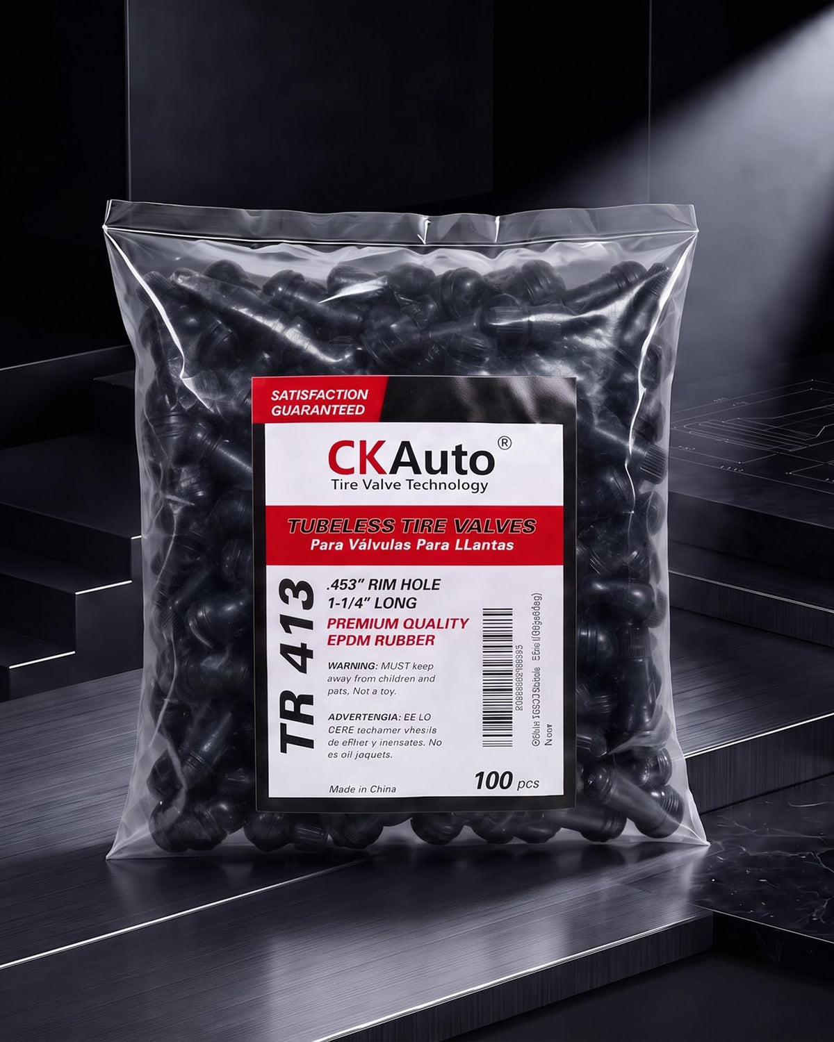 CKAuto TR412 Tubeless Rubber Snap-in Tire Valve Stems, Black, 5 Pcs/Bag