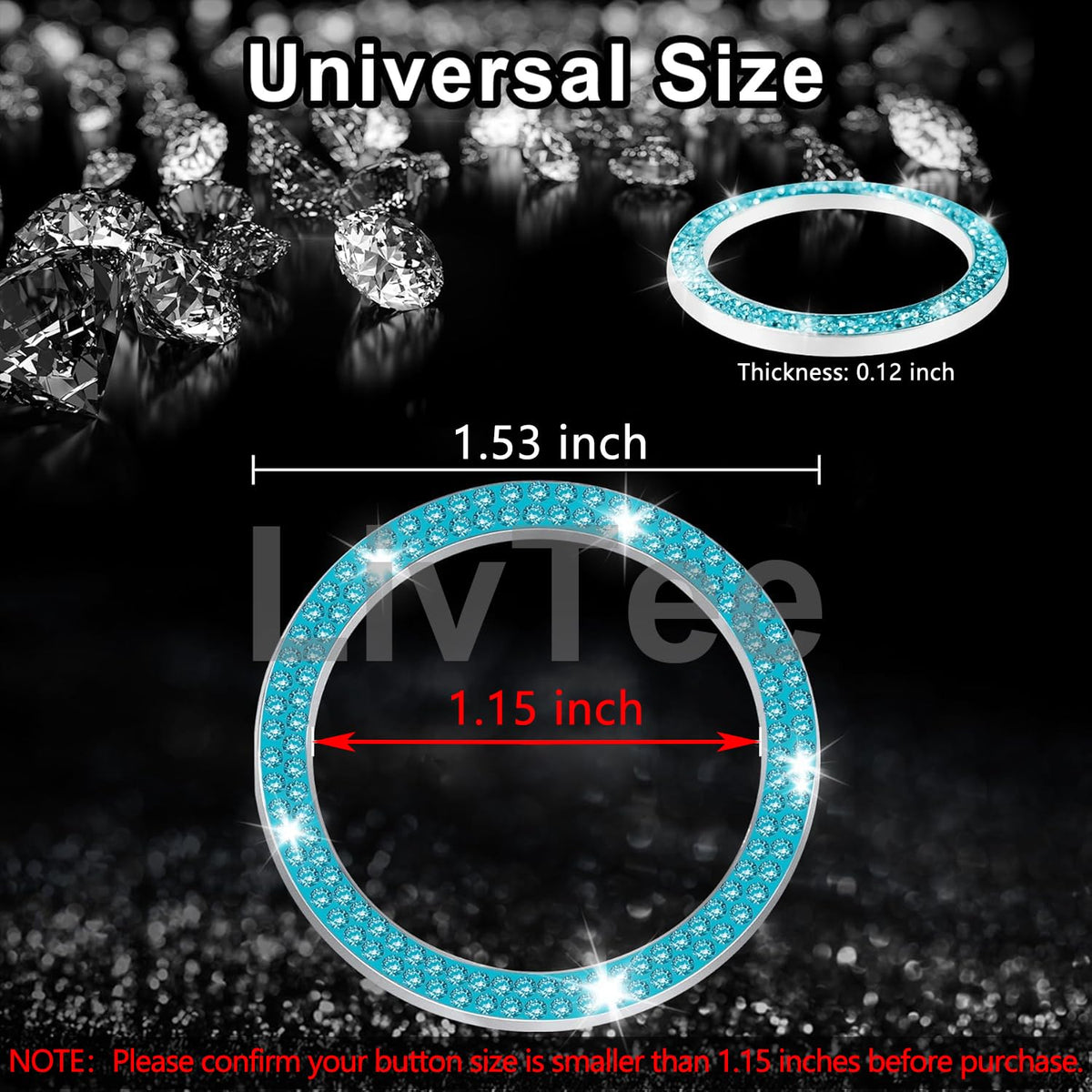 LivTee 2 PCS Crystal Double Rhinestone Car Engine Start Stop Decoration Ring, Bling Car Interior Accessories for Women, Push to Start Button Cover Sticker, Automotive Decals, White